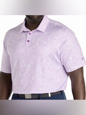 Reebok Golf Polo Shirt Mens Sz 6XLT White Purple Diamond Breathable Short Sleeve